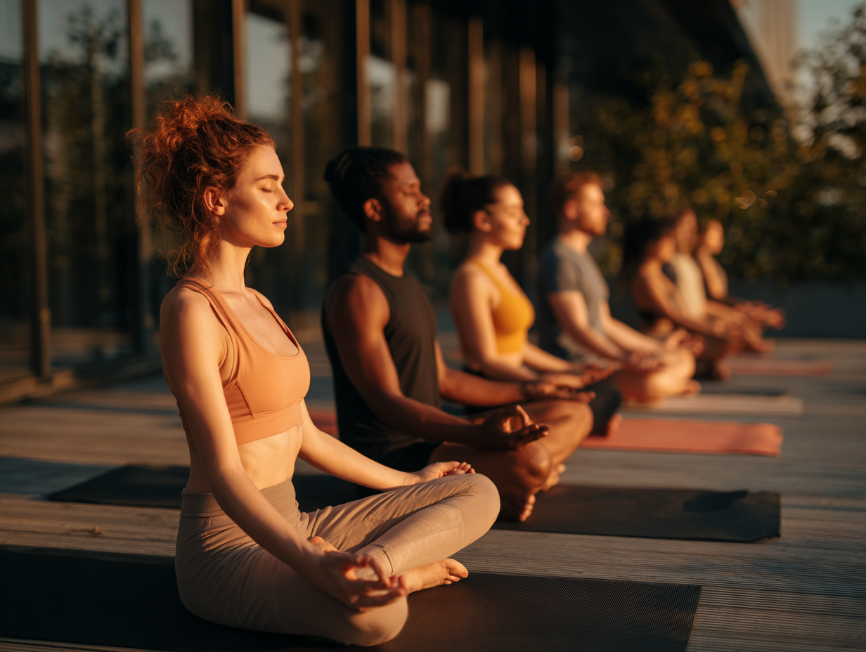 Жінка практикує йогу на природі